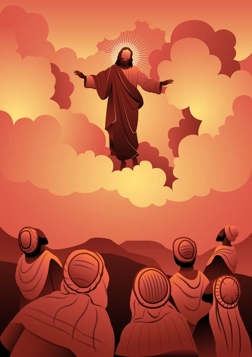 Jesus Ascention Red Clouds